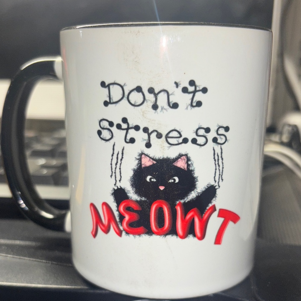 Black and White Cat Mug - Don't Stress Meowt